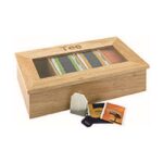 Theebox met opschrift, licht houten kleur