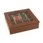 Houten theebox met 12 vakken, donker hout