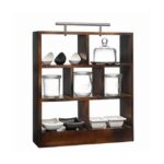 Houten "HighTea" rek, 34x10x38 cm, donker hout met RVS handvat