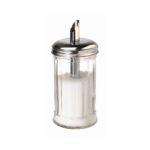 Suikerstrooier, glas & RVS, Ø7,5 x H17 cm