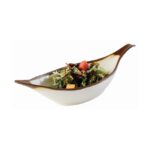 Bladschaal "Crocker", 30,5x10xH7,5 cm, wit met bruine rand